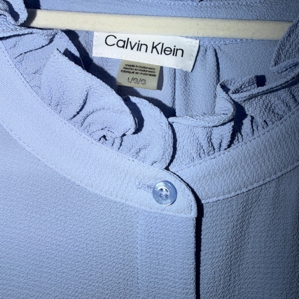 Calvin Klein Light Blue Ruffle Sleeve Top - Picture 3 of 3